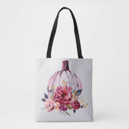 Bolsa Tote Abóbora rosa cai flores florais de aquarela outono