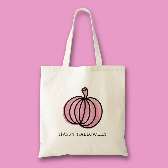 Bolsa Tote Abóbora Rosa Feliz Halloween (Pink pumpkin Halloween tote bag for trick or treat)