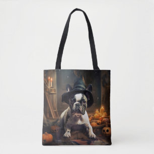Bolsa Tote Abóboras Cachorro Bulldog Francês Halloween Assust