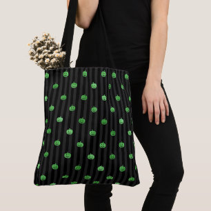 Bolsa Tote Abóboras de Folha Verde Sem Costura e Listras de H