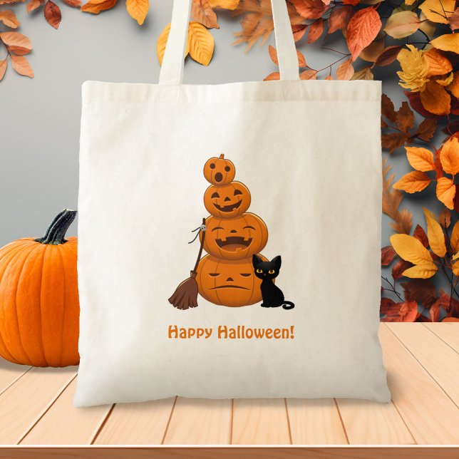 Bolsa Tote Abóboras de Halloween e Gato Preto (Criador carregado)