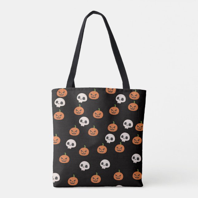 Bolsa Tote Abóboras e Crânios de Halloween (Verso)