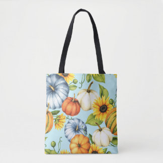 Bolsa Tote Abóboras, girassóis, ilustração de aquarela