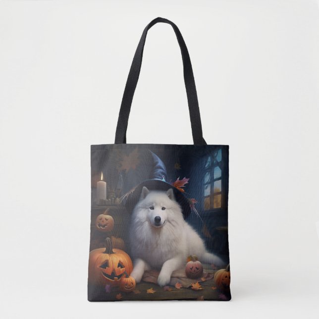 Bolsa Tote Abóboras Samoyed Halloween Assustador (Frente)