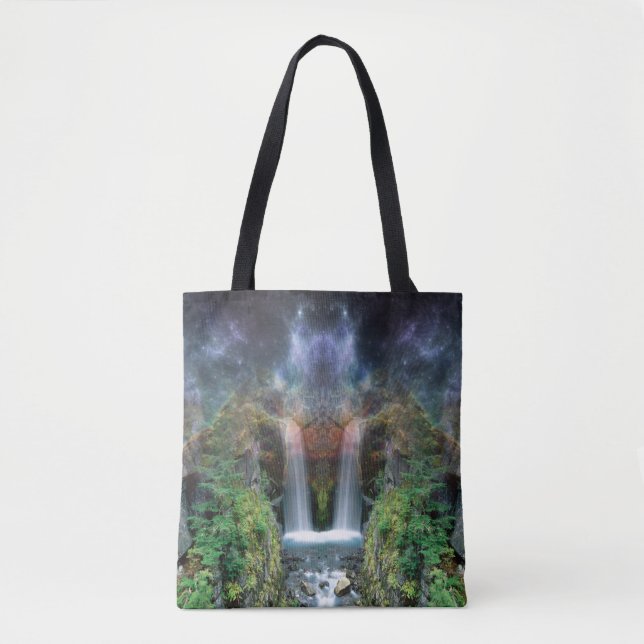Bolsa Tote Absolutamente Surreal Waterfall Sob o céu estrelad (Frente)