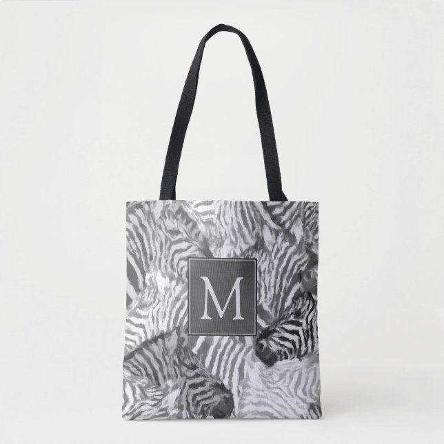 Bolsa Tote Abstract Black and White Zebra Art Monogram (Frente)