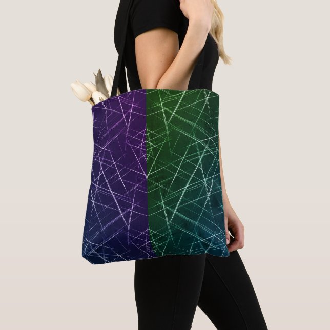 Bolsa Tote Abstract Cyber Pattern | Purple & Emerald Grid (Close Up)