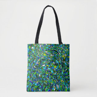 Bolsa Tote Abstract Design Blue Green Waves Shapes