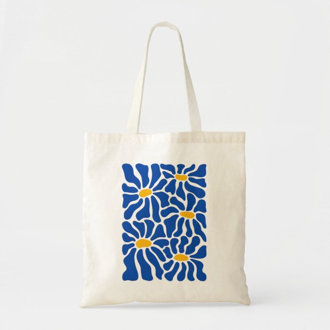 Bolsa Tote Abstract Floral Tote Bag | Blue Retro Art (Frente)