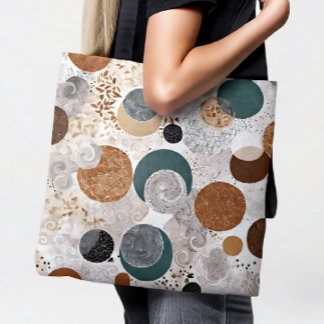 Bolsa Tote Abstract Geometric Circle Pattern Neutral Boho 384