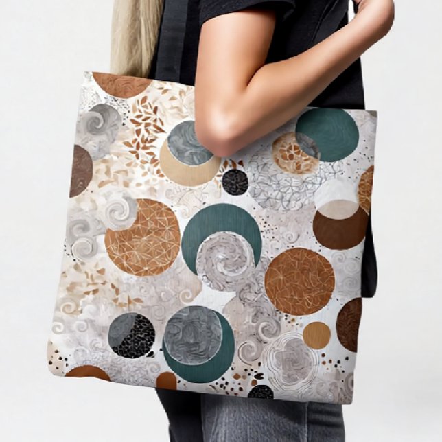 Bolsa Tote Abstract Geometric Circle Pattern Neutral Boho 384 (Criador carregado)