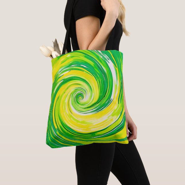 Bolsa Tote Abstract Green Yellow Spiral Art (Close Up)