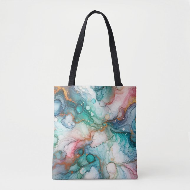 Bolsa Tote Abstract in Pink, Teal, Blue, and Gold (Frente)