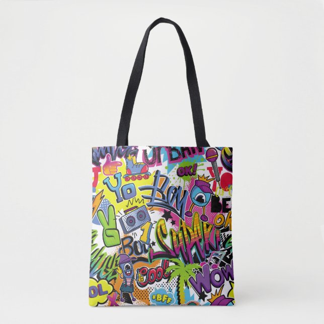 Bolsa Tote Abstract seamless comics pattern with palm tree, h (Frente)
