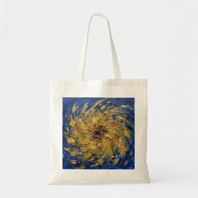 Bolsa Tote Abstract Sunflower Swirl Van Gogh Style Blue Art (Frente)