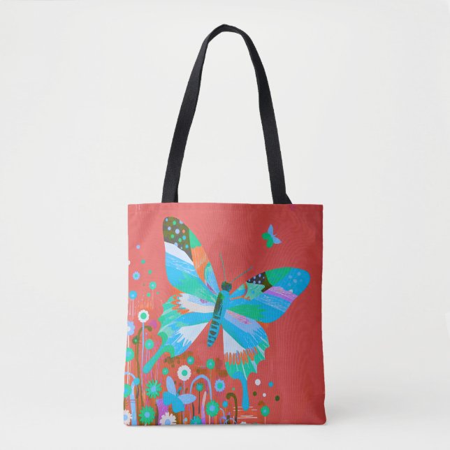 Bolsa Tote Abstrata Borboleta & Floral (Frente)