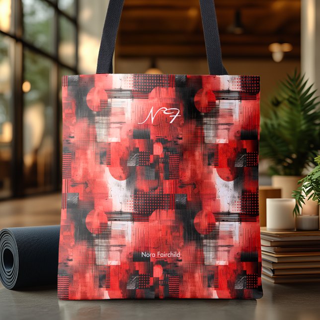 Bolsa Tote Abstrata Vermelha Ousada Arte Geométric (Criador carregado)