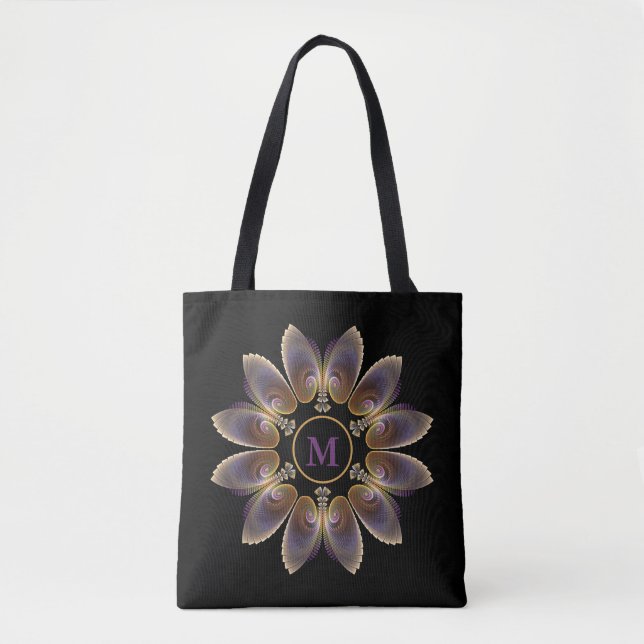 Bolsa Tote Abstrato Angel Wings Mandala Fractal Monograma (Frente)