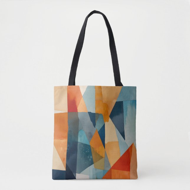 Bolsa Tote Abstrato Ângulos de Azul e Laranja (Frente)