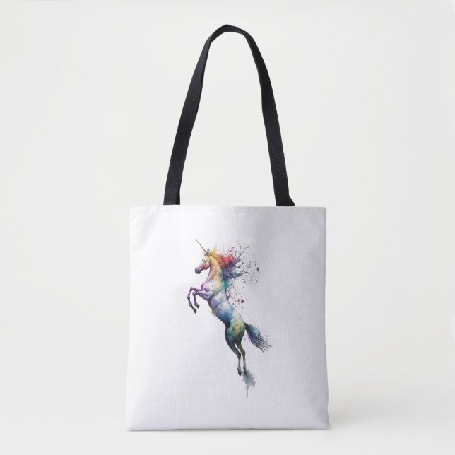Bolsa Tote Abstrato arco-íris cor d'água de um unicórnio (Frente)