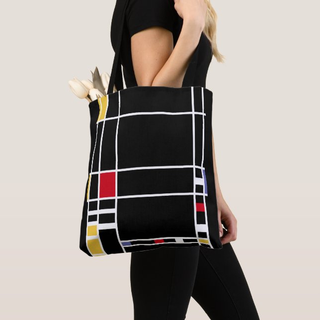 Bolsa Tote Abstrato Art Mondrian "Trafalgar Square" negativo (Close Up)
