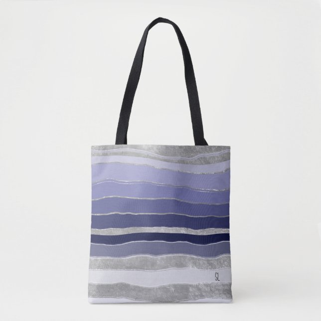 Bolsa Tote Abstrato Azul e Prata Personalizados (Frente)