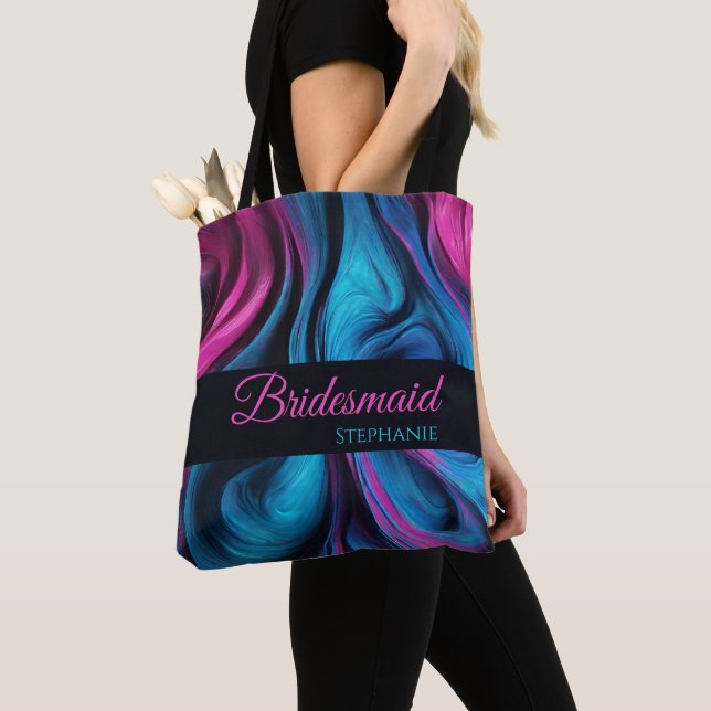 Bolsa Tote Abstrato-Azul moderno e Bridesmaid rosa- (Close Up)
