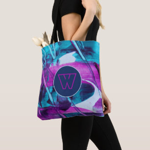 Bolsa Tote Abstrato azul Pincel Cor-de-rosa Trave Monograma