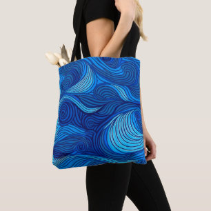 Bolsa Tote Abstrato Azul Turquesa Ondas de Água do Oceano  