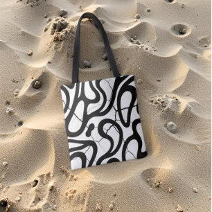 Bolsa Tote Abstrato Black Swirls em textura branca rachada