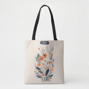 Bolsa Tote Abstrato Boho Floral Raw Sienna e Salmão