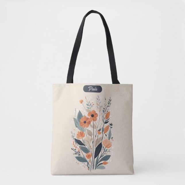 Bolsa Tote Abstrato Boho Floral Raw Sienna e Salmão (Frente)
