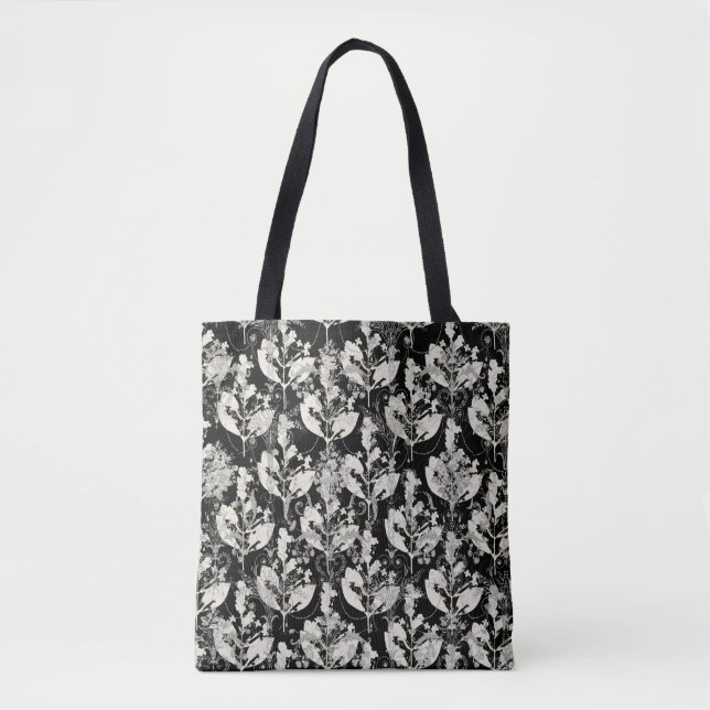 Bolsa Tote Abstrato branco-branco-preto-branco deixa padrões (Frente)
