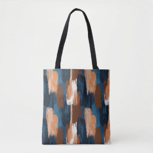 Bolsa Tote Abstrato Brushstrokes em Azul, Branco e Marrom