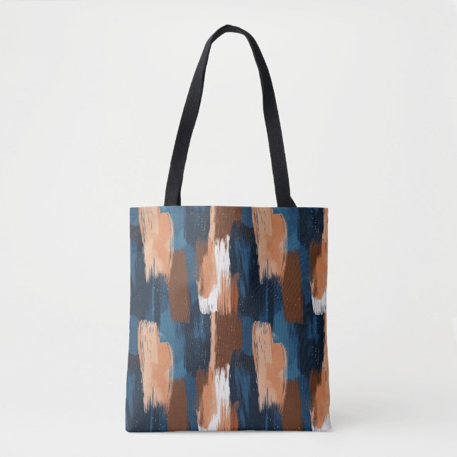 Bolsa Tote Abstrato Brushstrokes em Azul, Branco e Marrom (Frente)