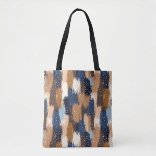 Bolsa Tote Abstrato Brushstrokes em Azul, Branco e Marrom (2)