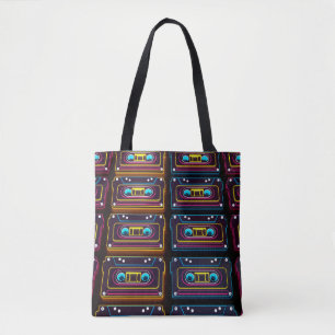 Bolsa Tote Abstrato cassete cassete neon retro music of backg