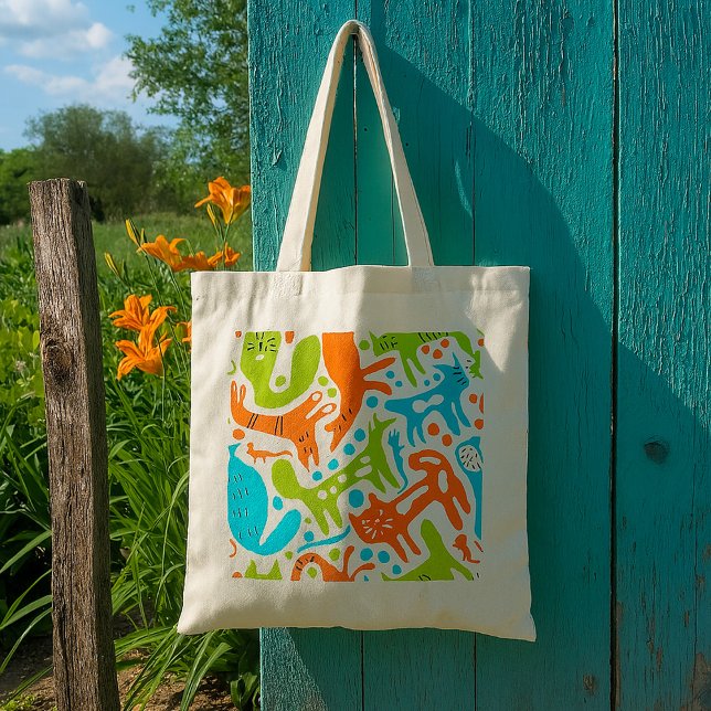 Bolsa Tote Abstrato Cat Patterno Whimsical Modern Pet Art (Criador carregado)