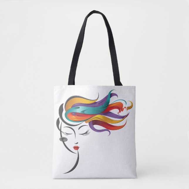 Bolsa Tote Abstrato com arte colorida de cabelo voando (Frente)