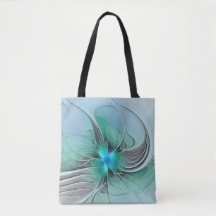 Bolsa Tote Abstrato com Arte Fractal Azul, Moderna