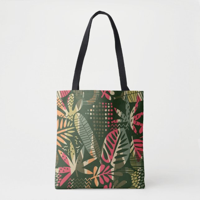 Bolsa Tote Abstrato com folhas tropicais. Ha (Frente)