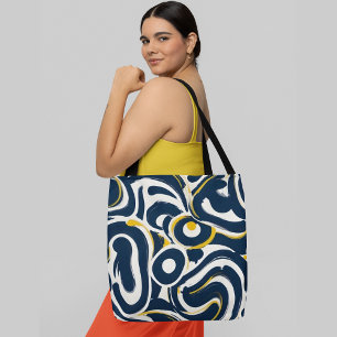 Bolsa Tote Abstrato com formas orgânicas em azul marinho