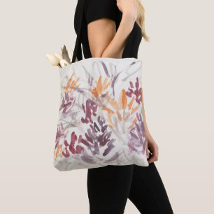 Bolsa Tote Abstrato com pintura de flor púrpura laranja