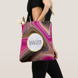 Bolsa Tote Abstrato cor-de-rosa e preto com monograma de espi