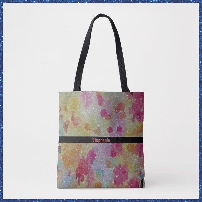 Bolsa Tote Abstrato cor-de-rosa preto e amarelo (Criador carregado)