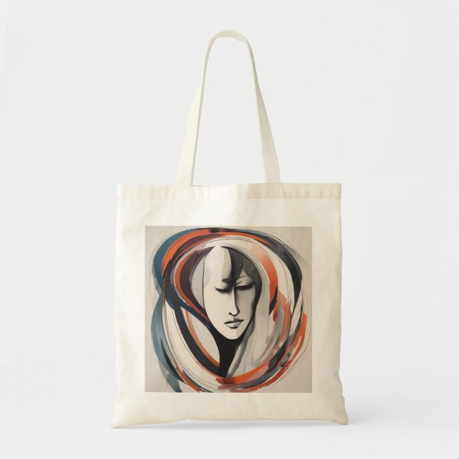 Bolsa Tote Abstrato da mulher face marrom azul Tote Bag (Frente)