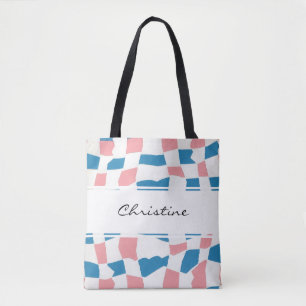Bolsa Tote Abstrato da placa de verificação azul-rosa do moni