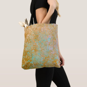 Bolsa Tote Abstrato de Álcool Patina Azul Dourada e Turquesa