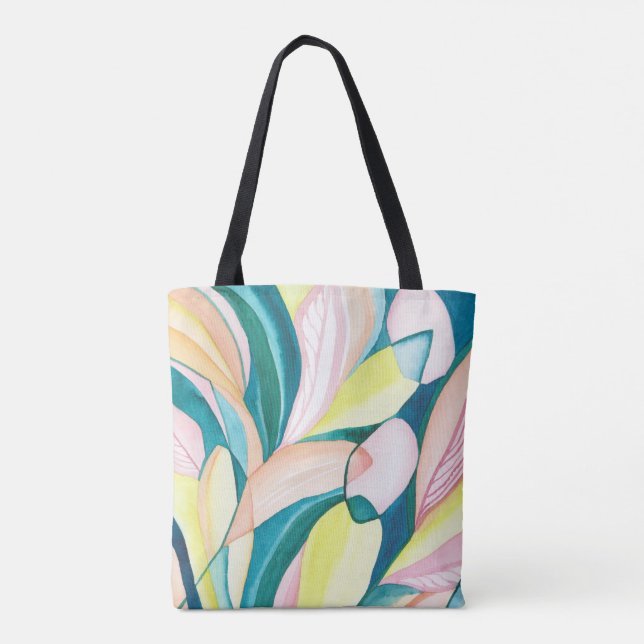 Bolsa Tote Abstrato de Arte Botânica Verde e Amarela (Verso)