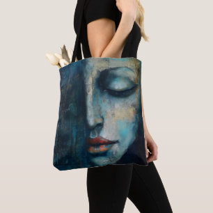 Bolsa Tote Abstrato de Arte da Mulher Azul